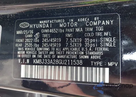 2016 Hyundai Tucson Limited/Sport And Eco/Se from USA, damaged, VIN KM8J33A28GU211538
